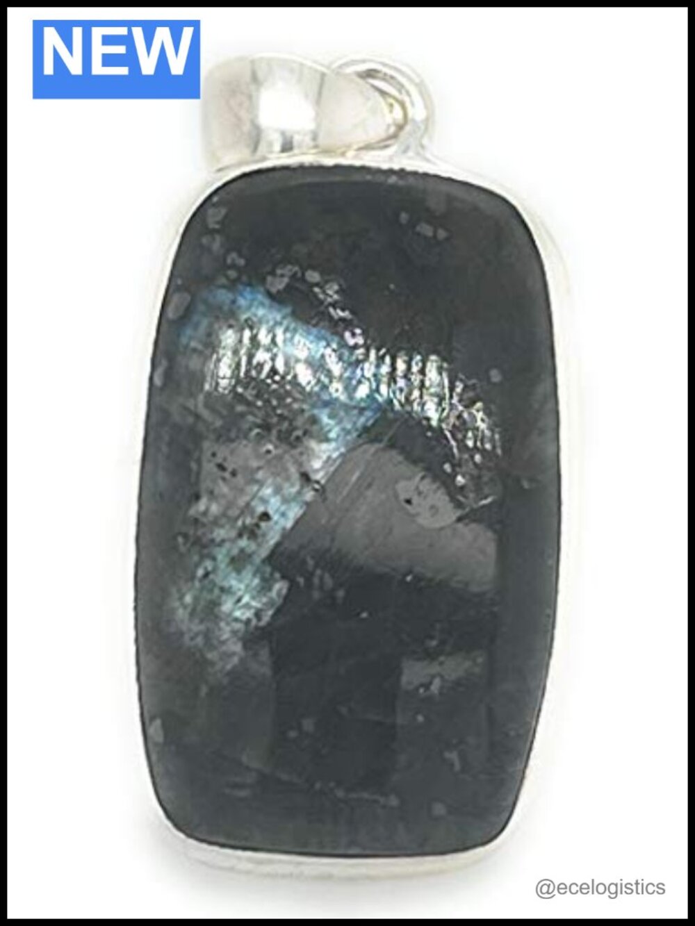 Sterling Silver Larvikite Black Moonstone Pendant 35mm